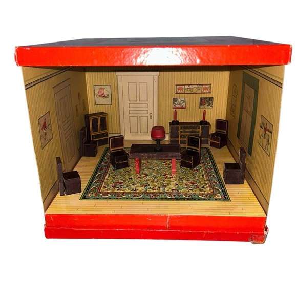 Vintage Toys That Teach Dining Room Set w/ Box The Embossing Co Dollhouse 1930s - Picture 4 of 16